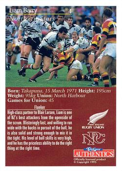 1995 Card Crazy Authentics Rugby Union NPC Superstars #4 Liam Barry Back